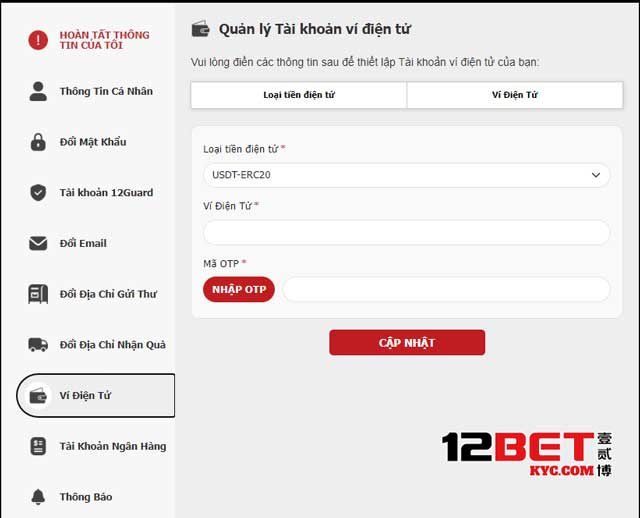 Nạp tiền 12Bet bằng tiền điện tử: Hướng dẫn từng bước đơn giản